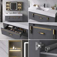 Meuble-lavabo mural gris de luxe moderne avec vasque et miroir LED pour projets hôteliers et d'appartements