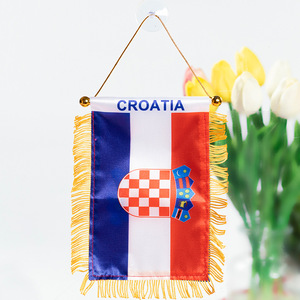 Banderín Personalizado de Croacia para Eventos de Fútbol 2026, Mini Bandera para Auto de Poliéster Satinado con Borlas Amarillas Hechas a Mano e Impresión Digital - Product Image 1