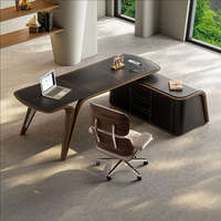 Bureau en cuir de selle de luxe haut de gamme, table moderne en bois massif, bureau d'étude de villa, bureau d'ordinateur pour patron et président