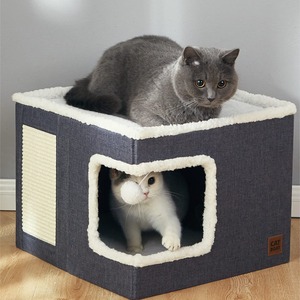 Nichoir isolé et scellé à double couche pour chats et chiens, <span class=keywords><strong>banc</strong></span> pour animaux de compagnie avec griffoir intégré et maison pliable pour le rangement - Product Image 1