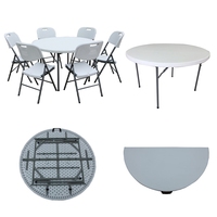 Table de réception ronde en plastique blanc pliable pour 12 personnes, idéale pour les mariages et les réceptions en extérieur