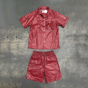 Streetwear Summer High Quality Track Suit Sweatsuits <b>Lounge</b> Wear <b>Set</b> Mens <b>Two</b> <b>Piece</b> Leather Short Sleeves Buttons <b>Set</b> - Product Image 3
