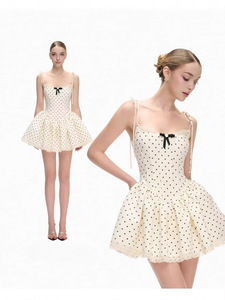 Robe à bretelles style French First Love à pois ondulés pour femme, style été, taille <span class=keywords><strong>empire</strong></span>, sans manches - Product Image 6
