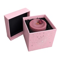 Boîte cadeau rose céleste avec couvercle et base en papier rigide personnalisé, estampé à l'argent, pour emballage de bougies à mèche en bois, pour le bien-être