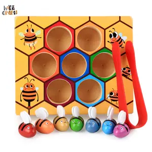 हॉटेस्ट बच्चों को पकड़ने खेल प्यारा लकड़ी मधुमक्खी सेट बच्चों संवेदी खिलौने लकड़ी छत्रक खेल बॉक्स को पकड़ने खिलौना