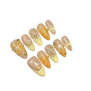 Uñas postizas europeas y americanas con diseño de estrella de mar, cortas, almendradas, color azul con efecto de onda de agua 3D, estilo francés, cobertura completa, con pegamento, 10 unidades, ABS - Product Image 5