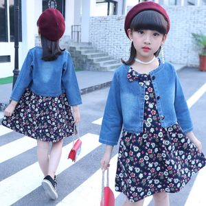 SE3199 Conjuntos de Ropa de Primavera para Bebés Niñas, Vestido Floral de Algodón para Niños, Chaqueta Vaquera, Ropa Infantil al por Mayor - Product Image 1