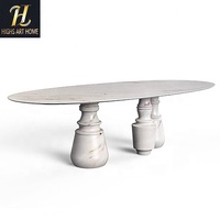 Table ronde moderne en marbre lisse de haute qualité Table à manger de luxe pour villa et restaurant avec 6 chaises