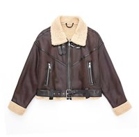 Veste Sherpa en cuir PU chamois en polaire berbère lavée personnalisée Vestes courtes pour femmes