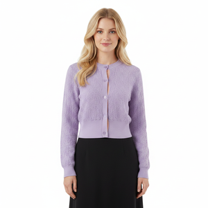 Low Moq Custom Women Knit Sweater <strong>Purple</strong> Fuzzy Long Sleeve Crew Neck Ladies Sweater Waist-slimming Button Women Knit <strong>Cardigan</strong> - Product Image 1