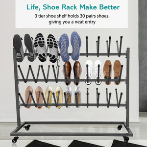 JH-Mech Metal <strong>Shoe</strong> Display <strong>Rack</strong> with Four 360 Degrees Caster <strong>Wheels</strong> Flexible Mobility 30 Pairs Stainless Steel Mobile Boot <strong>Rack</strong> - Product Image 4