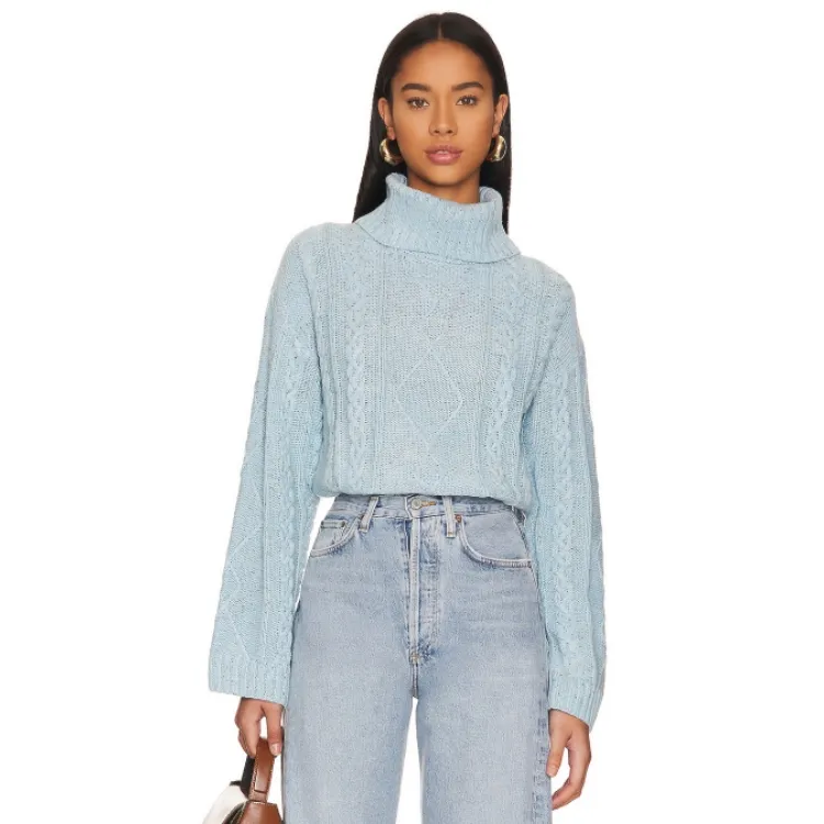 Custom Knitwear Fashion Cable Knit Sweaters Turtleneck Ladies Long Sleeves Women Sweater