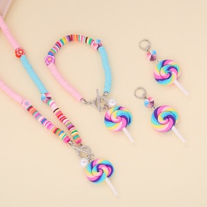 Argile douce délicieux sucette collier goutte boucle d'oreille Bracelet de plage coloré drôle 3D bonbons goutte boucle d'oreille collier ensemble de bijoux - Product Image 1
