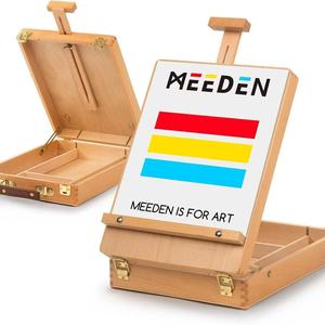 Caja de almacenamiento de arte portátil de madera Meeden, caja de herramientas de pintura de madera maciza para artistas y estudiantes - Product Image 1