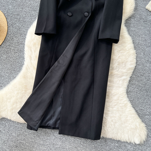 Abito Trench Vintage Francese da Donna, Doppiopetto con Cintura, Maniche Lunghe, Tinta Unita, Midi, Elegante e Casual - Product Image 3