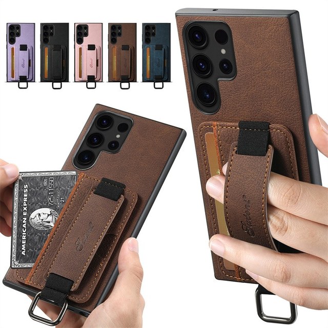For Samsung galaxy S26 S25 S24 S22 S23 Note 20 Ultra Plus Case PU Leather Wallet Cover Stand with Wrist Strap Credit Cards Pocke