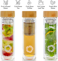 Bouteille d'eau en verre borosilicate à double paroi personnalisée avec couvercle en bambou
