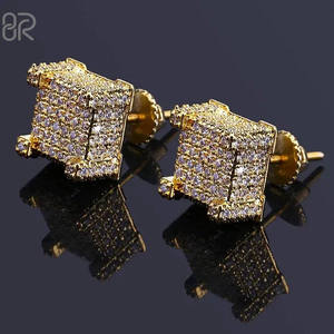 จัดส่งรวดเร็วต่างหูเพชรเม็ดกลมสีทอง VVS Moissanite ขนาด10K 14K 18K - Product Image 1