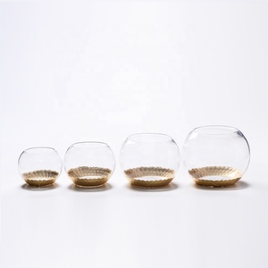 Vases à fleurs ronds en <span class=keywords><strong>verre</strong></span> clair et martelés à fond doré pour centres de table décor à la maison centre de table de mariage - Product Image 5