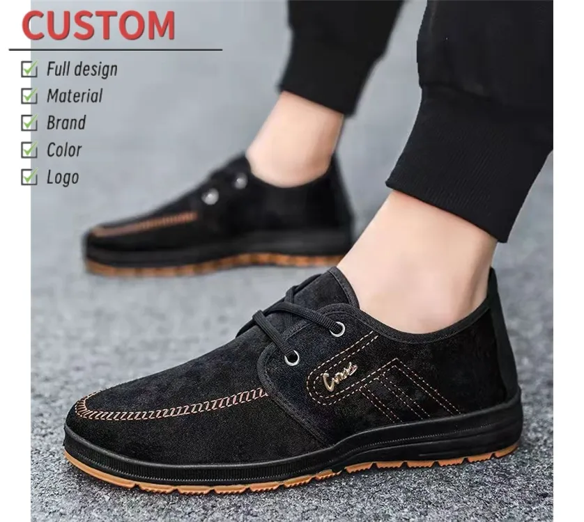 Spring autumn breathable Beijing men's lace casual cloth canvas middle-aged and old walking board hot sale shoes