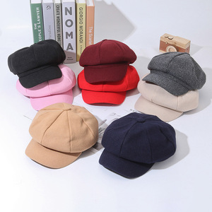 Women's Autumn Sporty <b>Baseball</b> <b>Cap</b> British Korean Inspired Octagonal Woolen Beret Solid Color <b>Plain</b> Felt Jersey for Sports - Product Image 2