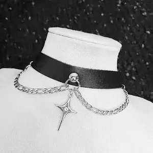 Collier ras du cou Harajuku sexy noir gothique punk avec croix <span class=keywords><strong>étoile</strong></span> à quatre branches, chaîne en cuivre et bambou pour femme, style hip-hop cosplay - Product Image 2