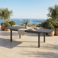 Table de salle à manger extensible moderne en aluminium durable, 8 places, plateau à lattes, extension coulissante pour jardin et parc