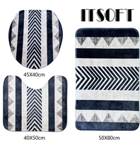 Vente en gros de 3 pièces ensemble de tapis de bain en velours cristal doux de haute qualité imprimé personnalisé fleurs vague anti-dérapant tapis de toilette polyester