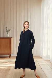 Robe longue décontractée en lin et coton à manches courtes pour femme, coupe ample, éco-responsable, style A-line, grandes tailles - Product Image 1