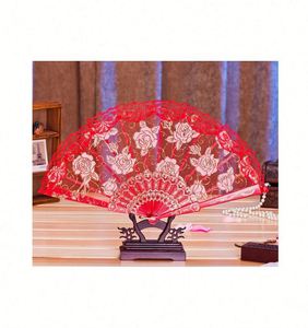Luxury Red Lace Folding Fan for Bride Spanish Lolita Bamboo Crafts Wedding Party Favor <b>Gift</b> - Product Image 1