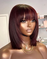 Bob pendek Burgundy 4x4 transparan renda penutupan Wig dengan poni rambut manusia Wig dengan pinggiran Murah Kualitas Bagus Untuk hitam wanita