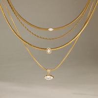 Collier en acier inoxydable plaqué or 18 carats avec zircon marquise et chaîne serpent, étanche, minimaliste, tendance, bijoux de mode pour femmes