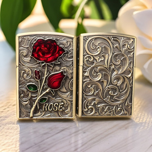 Briquet à kérosène coupe-vent en métal, gravure rose cinq faces, style vintage, rechargeable, pour homme, cadeau, logo personnalisé, vente en gros - Product Image 5