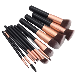 14pcs Wooden Handle Makeup Brush Set Black Synthetic Hair <b>Custom</b> Logo Cosmetic Brush Kit - Product Image 3