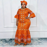 Robe longue en dentelle Bazin Riche traditionnelle africaine pour femmes, nouvelle conception H&D, avec foulard assorti.