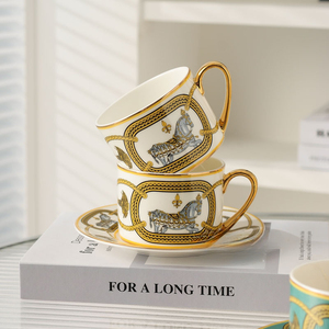 European Luxury Ceramic <b>Tea</b> Cup & Saucer <b>Set</b> Retro Horse Design Light Aesthetic Sustainable-Inspired Afternoon Coffee Tradition - Product Image 5