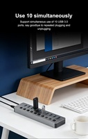Hub USB 3.0 10 en 1 con Adaptador de Corriente de 12V 4A, Interruptor Individual, 4 Puertos de Carga Rápida de 5Gbps, Plug & Play para Laptop, Computadora de Escritorio y Mac
