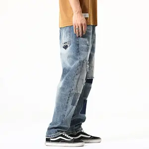 großhandel herren jeans hose baumwolle patch arbeit denim hosen herren entspannt fit denim jeans hosen für herren outfit