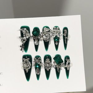 <span class=keywords><strong>Uñas</strong></span> Postizas Acrílicas Hechas a Mano de Alta Gama, Diseño de Encaje Blanco con Pedrería, <span class=keywords><strong>Uñas</strong></span> Stiletto - Product Image 2
