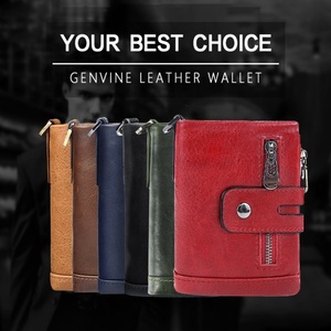 Hot Sale Cowhide Mini Genuine Leather <b>Wallets</b> <b>RFID</b> <b>Blocking</b> Luxury Gents Custom Zipper Mens Slim <b>Wallet</b> With Chain - Product Image 6