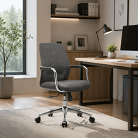Chaise de bureau exécutive moderne à dossier mi-haut en maille, pivotante et réglable, avec base en acier et 3 vérins à gaz, ergonomique et luxueuse pour ordinateur