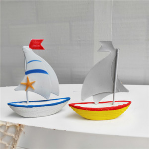 Côtier nautique <span class=keywords><strong>méditerranéen</strong></span> maison plage sculpture en bois artisanat gâteau décoration en bois petits voiliers voile modèle bateaux navire - Product Image 2
