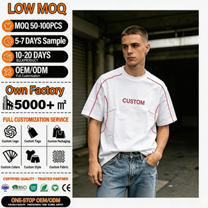 Custom <b>White</b> T-Shirt Red Stitching Box Fit Men's Summer <b>Tee</b> Full Customization OEM ODM Service - Product Image 1