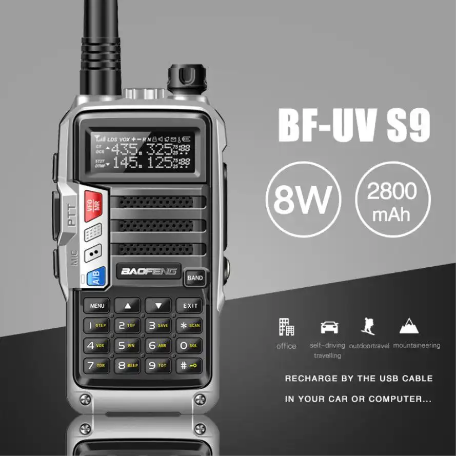 2019 BaoFeng UV S9 강력한 워키 토키 CB 라디오 트랜시버 5W 10km 장거리 휴대용 라디오 사냥 숲 도시 업그레이드 5r
