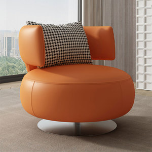 Poltrona Girevole Nordica Moderna e Semplice da Salotto o Camera da Letto per il Tempo Libero, Divano Singolo Creativo in PELLE per Casa e Hotel, Poltrona d'Accento - Product Image 5