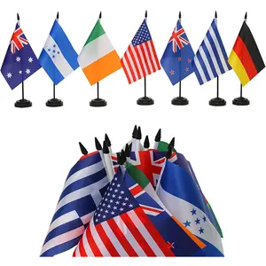 Promocional Premium Custom Nylon Plástico Base Poliéster Mini País National Office Desk Table Flags