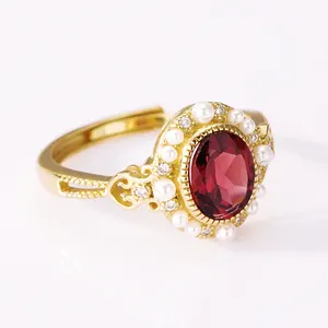 Wholesale price 925 sterling silver adjustable garnet rings for women shell pearl natural garnet ring fine jewelry