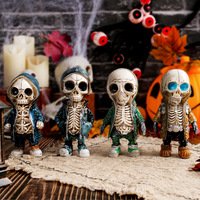 Meilleure vente transfrontalière : Figurine de squelette en résine de dessin animé effrayant pour Halloween, tête de squelette empilée, décoration de scène de fête, vente en gros
