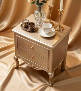 Luxury Champagne Gold Solid Wood Nightstand,2 Drawer Carved Curved Leg Bedside Cabinet for French Royal Bedroom <b>Night</b> <b>Stand</b> - Product Image 4