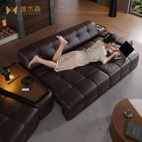 Nouveau canapé électrique en cuir Lawrence, style italien, luxe léger, cuir pleine fleur, métal, multifonctionnel, canapé-lit, télécommande